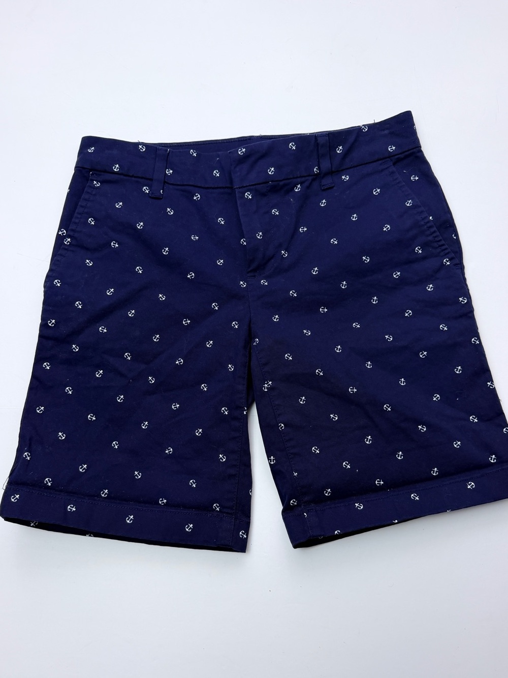 Tommy Hilfiger Womens Size 2 Navy Blue Anchor Print Chino Shorts Nautical Preppy